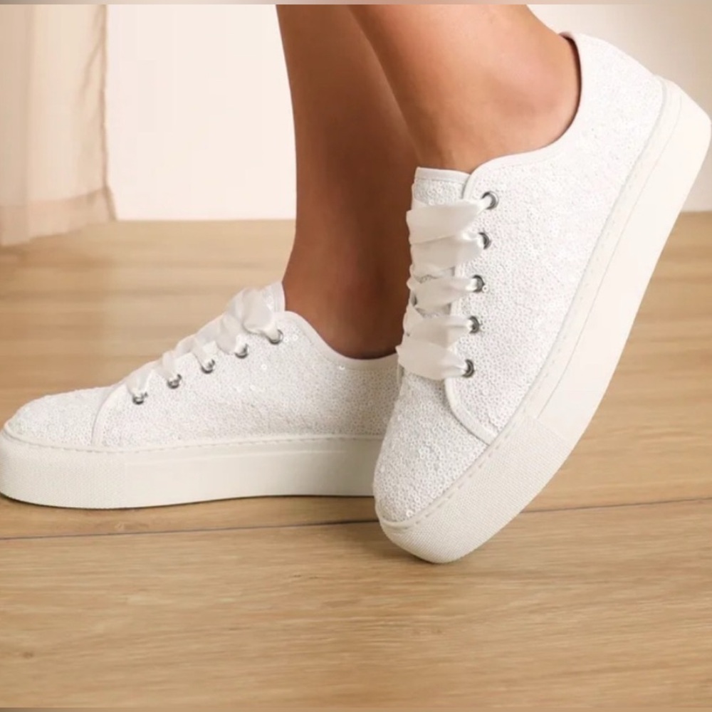 Sequin white bridal sneakers | Sz 8.5
